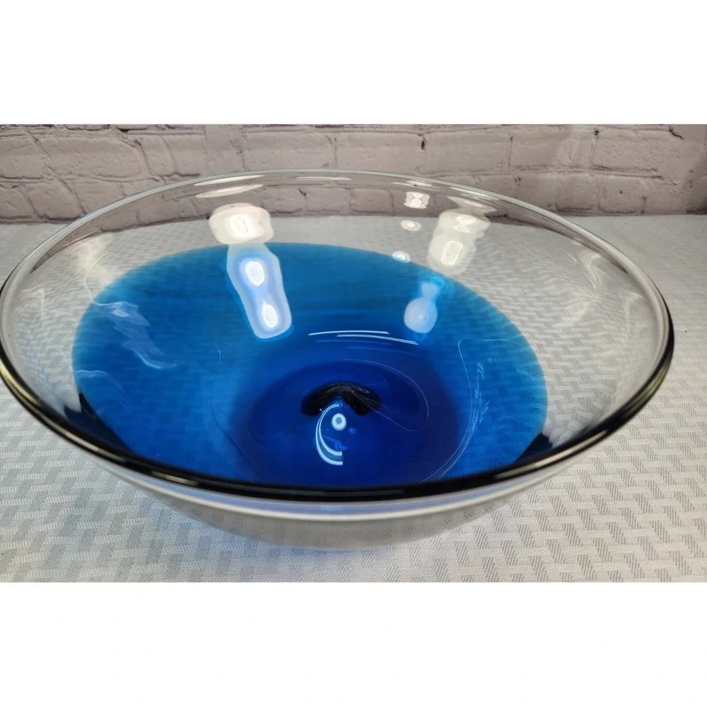 Ikea Stockholm Blue Wave Blown Glass Bowl - 11 .5